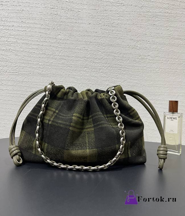 Fortok Loewe Flamenco Suede Tartan Purse 30✕20✕10cm  - 1