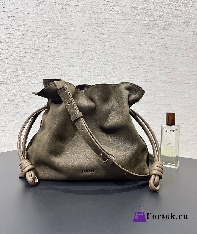 Fortok LOEWE Flamenco Clutch Bag Tundra Green Suede 30✕24.5✕10cm - 1