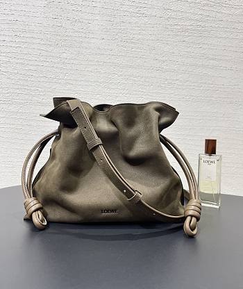 Fortok LOEWE Flamenco Clutch Bag Tundra Green Suede 30✕24.5✕10cm