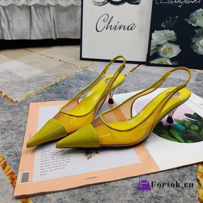 Fortok Saint Laurent YSL Transparent PVC Slingback Pumps Yellow 6.5cm - 1