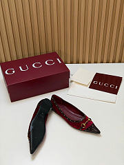 Fortok Gucci Horsebit Ballet Flats Pointed Toe Velvet Red - 6