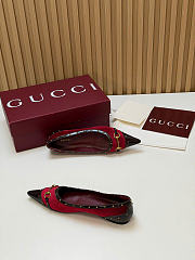 Fortok Gucci Horsebit Ballet Flats Pointed Toe Velvet Red - 5