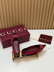 Fortok Gucci Horsebit Ballet Flats Pointed Toe Velvet Red - 3