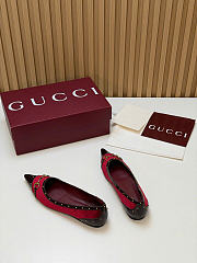 Fortok Gucci Horsebit Ballet Flats Pointed Toe Velvet Red - 2