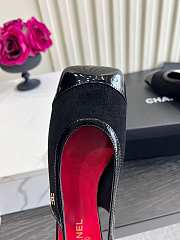 Fortok Chanel Slingback Pumps Black Suede Glossy Black Patent Leather Toe Cap - 2