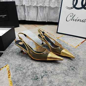 Fortok Saint Laurent YSL Transparent PVC Slingback Pumps Gold 6.5cm