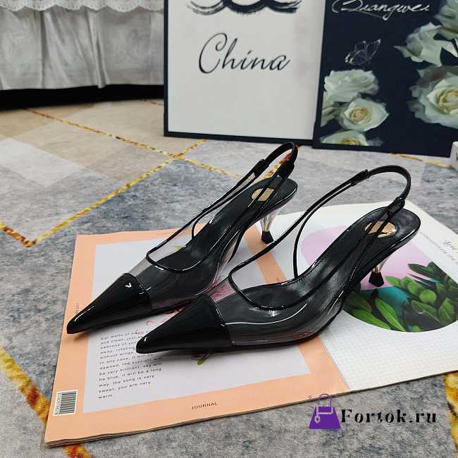 Fortok Saint Laurent YSL Transparent PVC Slingback Pumps Black 6.5cm - 1