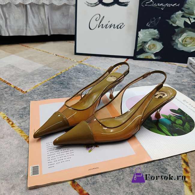 Fortok Saint Laurent YSL Transparent PVC Slingback Pumps Brown 6.5cm - 1