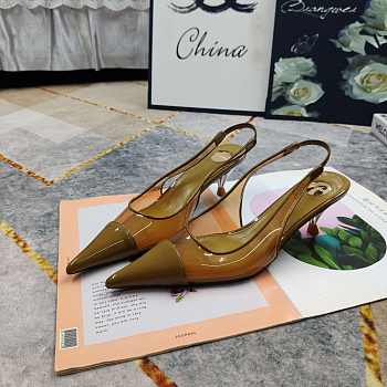 Fortok Saint Laurent YSL Transparent PVC Slingback Pumps Brown 6.5cm