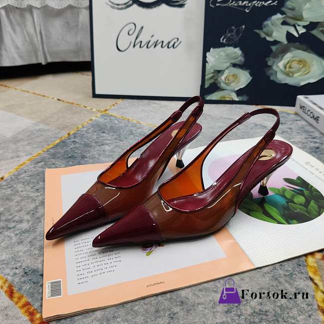 Fortok Saint Laurent YSL Transparent PVC Slingback Pumps Burgundy 6.5cm - 1