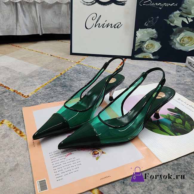 Fortok Saint Laurent YSL Transparent PVC Slingback Pumps Green 6.5cm - 1