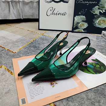 Fortok Saint Laurent YSL Transparent PVC Slingback Pumps Green 6.5cm