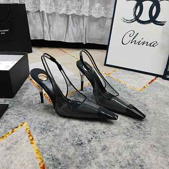 Fortok Saint Laurent YSL Transparent PVC Slingback Pumps Black 10.5cm
