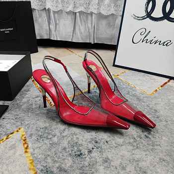 Fortok Saint Laurent YSL Transparent PVC Slingback Pumps Red 10.5cm