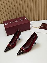 Fortok Gucci Horsebit Heels Pointed Toe Velvet Red 7.5cm - 2