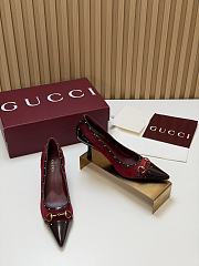 Fortok Gucci Horsebit Heels Pointed Toe Velvet Red 7.5cm - 3