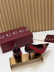 Fortok Gucci Horsebit Heels Pointed Toe Velvet Red 7.5cm - 4