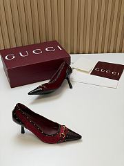 Fortok Gucci Horsebit Heels Pointed Toe Velvet Red 7.5cm - 5