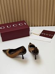 Fortok Gucci Horsebit Heels Pointed Toe Velvet Brown 7.5cm - 4