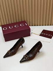Fortok Gucci Horsebit Heels Pointed Toe Velvet Brown 7.5cm - 3