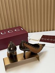 Fortok Gucci Horsebit Heels Pointed Toe Velvet Brown 7.5cm - 6
