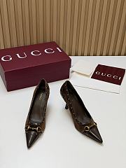 Fortok Gucci Horsebit Heels Pointed Toe Velvet Brown 7.5cm - 1
