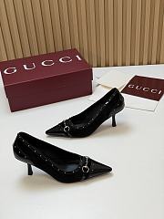 Fortok Gucci Horsebit Heels Pointed Toe Velvet Black 7.5cm - 5