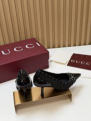 Fortok Gucci Horsebit Heels Pointed Toe Canvas GG Black 7.5cm - 2