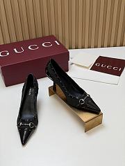 Fortok Gucci Horsebit Heels Pointed Toe Canvas GG Black 7.5cm - 3