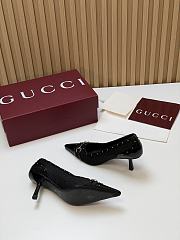 Fortok Gucci Horsebit Heels Pointed Toe Canvas GG Black 7.5cm - 4