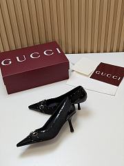 Fortok Gucci Horsebit Heels Pointed Toe Canvas GG Black 7.5cm - 6