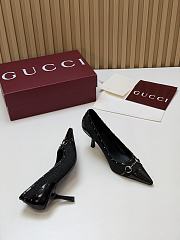Fortok Gucci Horsebit Heels Pointed Toe Canvas GG Black 7.5cm - 5