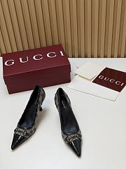 Fortok Gucci Horsebit Heels Pointed Toe Canvas GG 7.5cm - 1