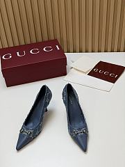 Fortok Gucci Horsebit Heels Pointed Toe Canvas GG Blue 7.5cm - 1