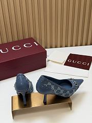Fortok Gucci Horsebit Heels Pointed Toe Canvas GG Blue 7.5cm - 5