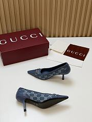 Fortok Gucci Horsebit Heels Pointed Toe Canvas GG Blue 7.5cm - 2