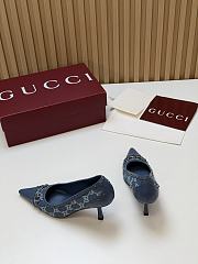 Fortok Gucci Horsebit Heels Pointed Toe Canvas GG Blue 7.5cm - 3