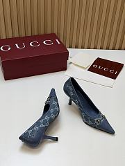 Fortok Gucci Horsebit Heels Pointed Toe Canvas GG Blue 7.5cm - 6