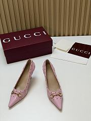 Fortok Gucci Horsebit Ballet Heels Pointed Toe Canvas GG Pink 7.5cm - 1