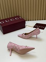 Fortok Gucci Horsebit Ballet Heels Pointed Toe Canvas GG Pink 7.5cm - 6