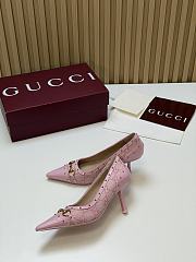 Fortok Gucci Horsebit Ballet Heels Pointed Toe Canvas GG Pink 7.5cm - 5