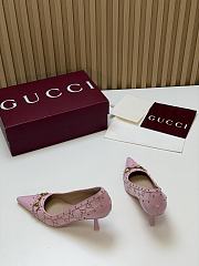 Fortok Gucci Horsebit Ballet Heels Pointed Toe Canvas GG Pink 7.5cm - 4
