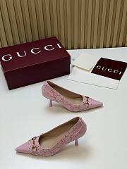 Fortok Gucci Horsebit Ballet Heels Pointed Toe Canvas GG Pink 7.5cm - 2