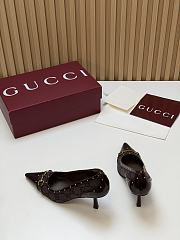 Fortok Gucci Horsebit Heels Pointed Toe Canvas GG Brown 7.5cm - 5