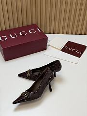 Fortok Gucci Horsebit Heels Pointed Toe Canvas GG Brown 7.5cm - 4