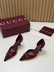 Fortok Gucci Savoy Pump Pink Horsebit d'Orsay Silhouette Velvet Burgundy 7.5cm - 5