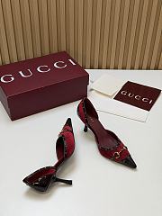 Fortok Gucci Savoy Pump Pink Horsebit d'Orsay Silhouette Velvet Burgundy 7.5cm - 4