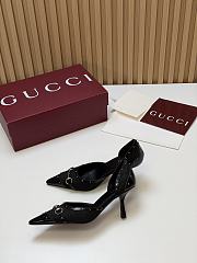 Fortok Gucci Savoy Pump Pink Horsebit d'Orsay Silhouette Canvas GG Black 7.5cm - 5