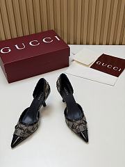 Fortok Gucci Savoy Pump Pink Horsebit d'Orsay Silhouette Canvas GG 7.5cm - 1