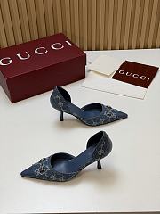 Fortok Gucci Savoy Pump Pink Horsebit d'Orsay Silhouette Canvas GG Blue 7.5cm - 6